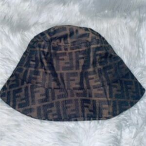 Designer Logo Bucket Hat in Black and Brown